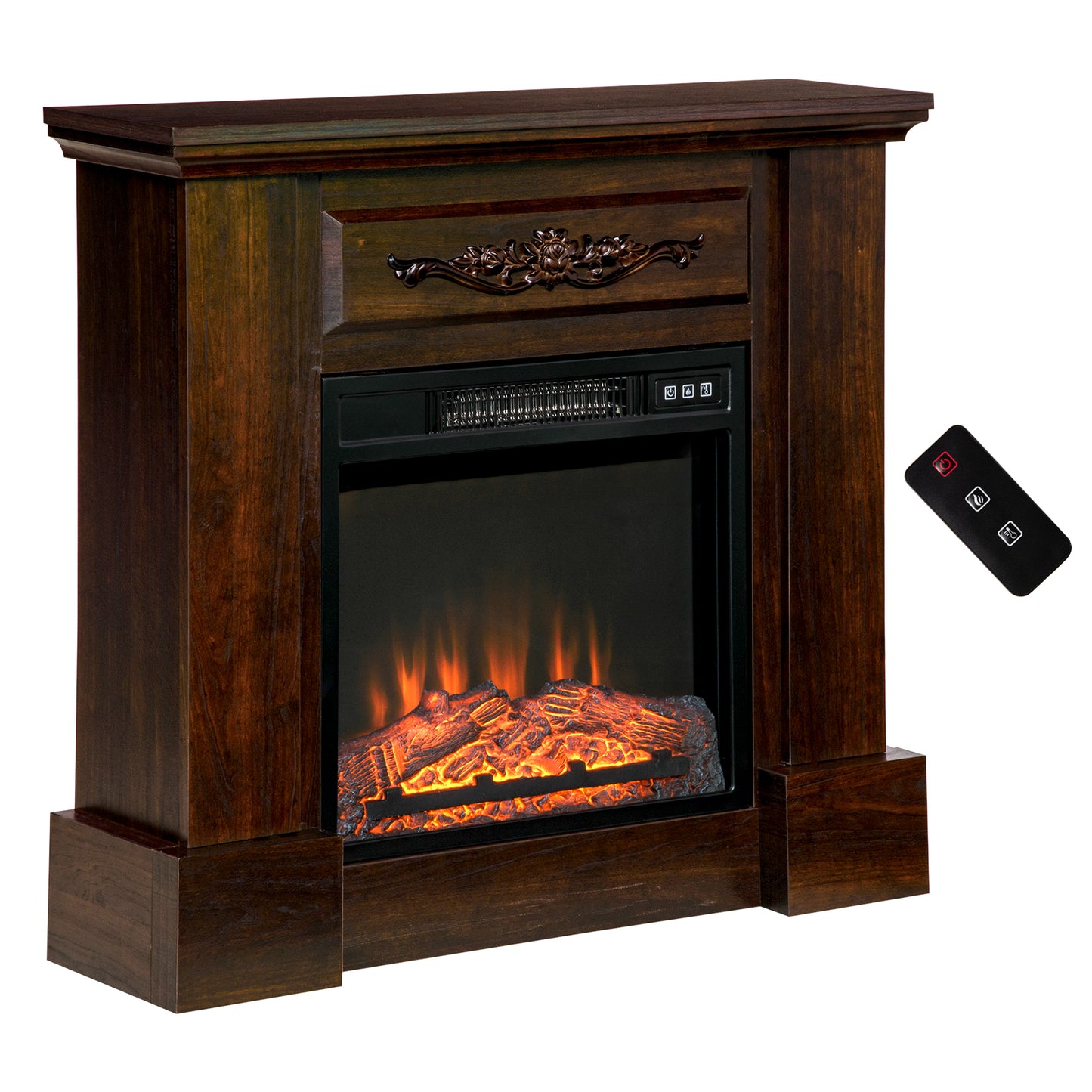 HOMCOM Electric Fireplace Heater with Mantel, Freestanding Fireplace Stove with Log Hearth, Adjustable Realistic Flame,Remote Control | Dipra Home