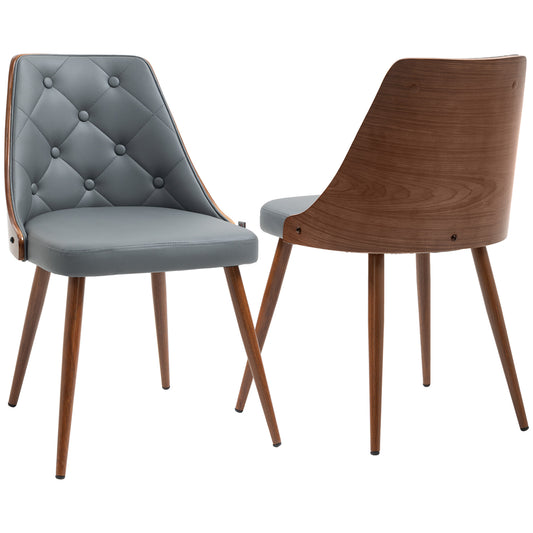 HOMCOM Dining Chair Pair: Modern PU Leather Upholstered, Steel Legs, Side Makeup Chairs, Grey Shade | Dipra Home