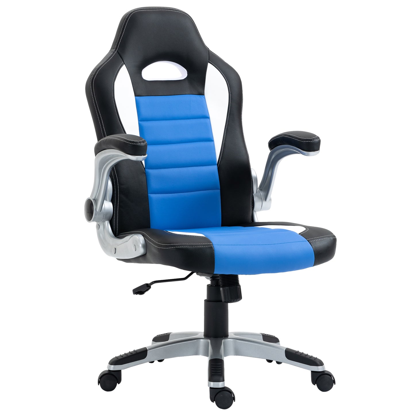 HOMCOM PU Leather Racing Gaming Chair: Blue High Back, Office Computer Desk Chair, Adjustable Height, Flip Up Armrest, Swivel | Dipra Home