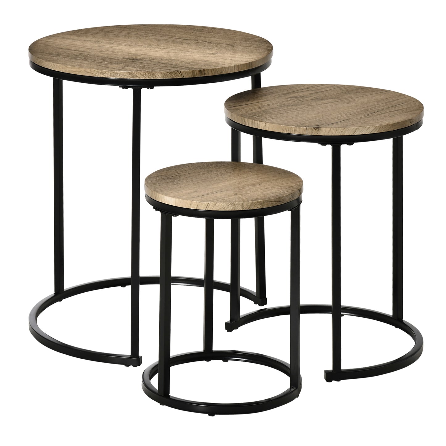 HOMCOM Modish Stacking Tables: Set of 3 Modern Nesting End Tables with Woodgrain Steel Frame for Living Room, Natural Wood | Dipra Home