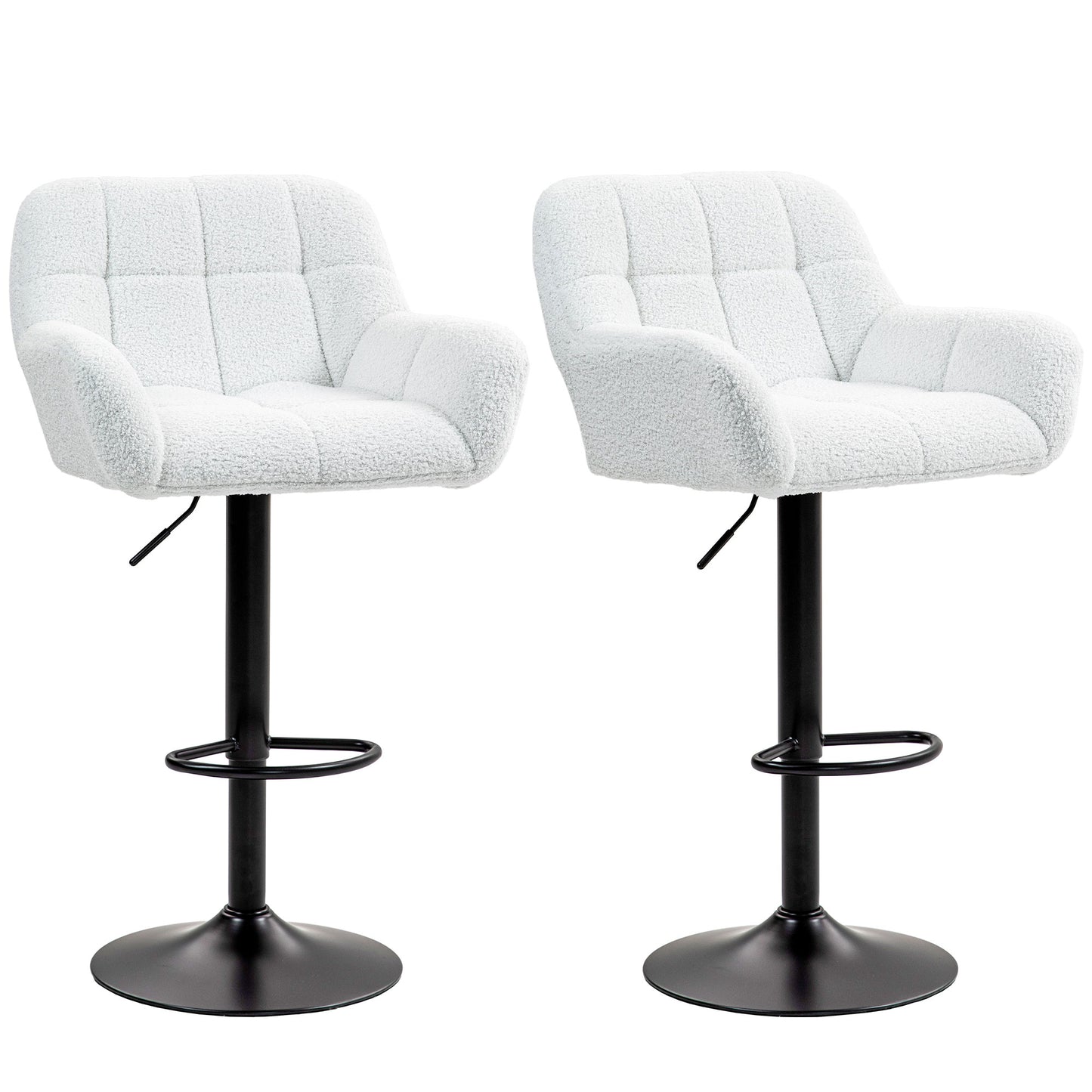 HOMCOM Swivel Barstools Set of 2 Adjustable Bar Stools with Footrest Armrests for Dining Room Cream White | Dipra Home