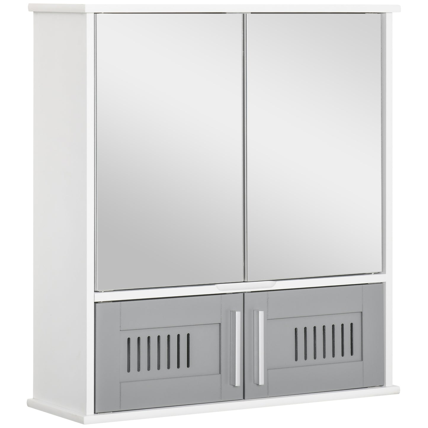 Kleankin Grey Wall Mirror Cabinet: Bathroom Storage with Double Doors, Adjustable Shelf & Mirrored Cupboard | Dipra Home