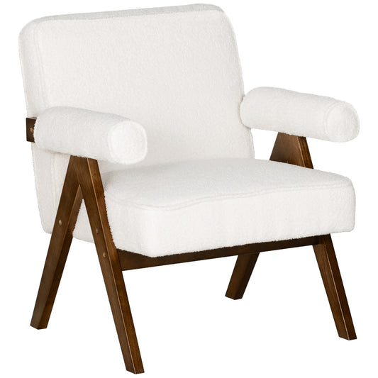 HOMCOM Cashmere Accent Chair Armchair with Wide Seat and Soft Padded Armrests for Reading, Bedroom, Cream White | Dipra Home