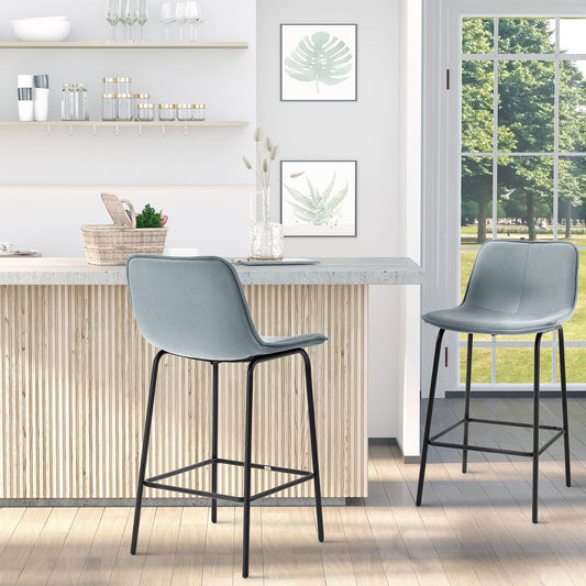 HOMCOM Sleek Bar Stool Duo: Upholstered Counter Height Chairs with Steel Legs for Dining Kitchen, 26" inch, Black Finish | Dipra Home