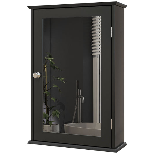 kleankin Bathroom Mirror Cabinet, Wall Mounted Medicine Cabinet with Door and Shelves, Black | Dipra Home