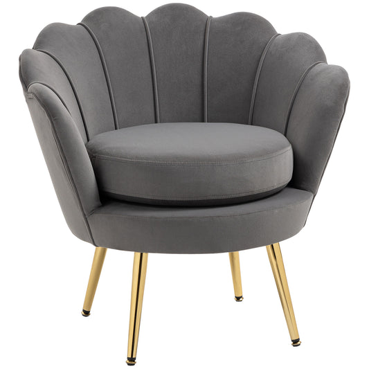 HOMCOM Velvet-Touch Leisure Chair: Modern Fabric Accent Chair with Gold Metal Legs, Grey Hue for Bedroom | Dipra Home