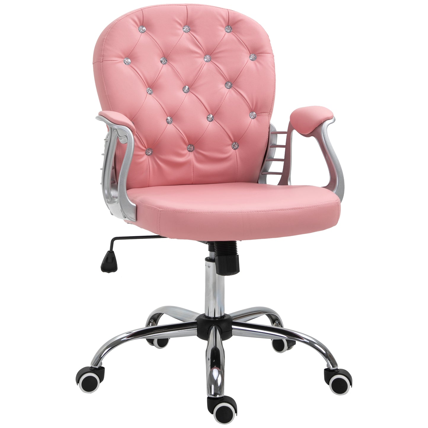 Vinsetto 360° Swivel Office Chair Vanity Style Tufted Backrest Task Chair with Height Adjustable, Armrests and Thick Padding, Pink | Dipra Home