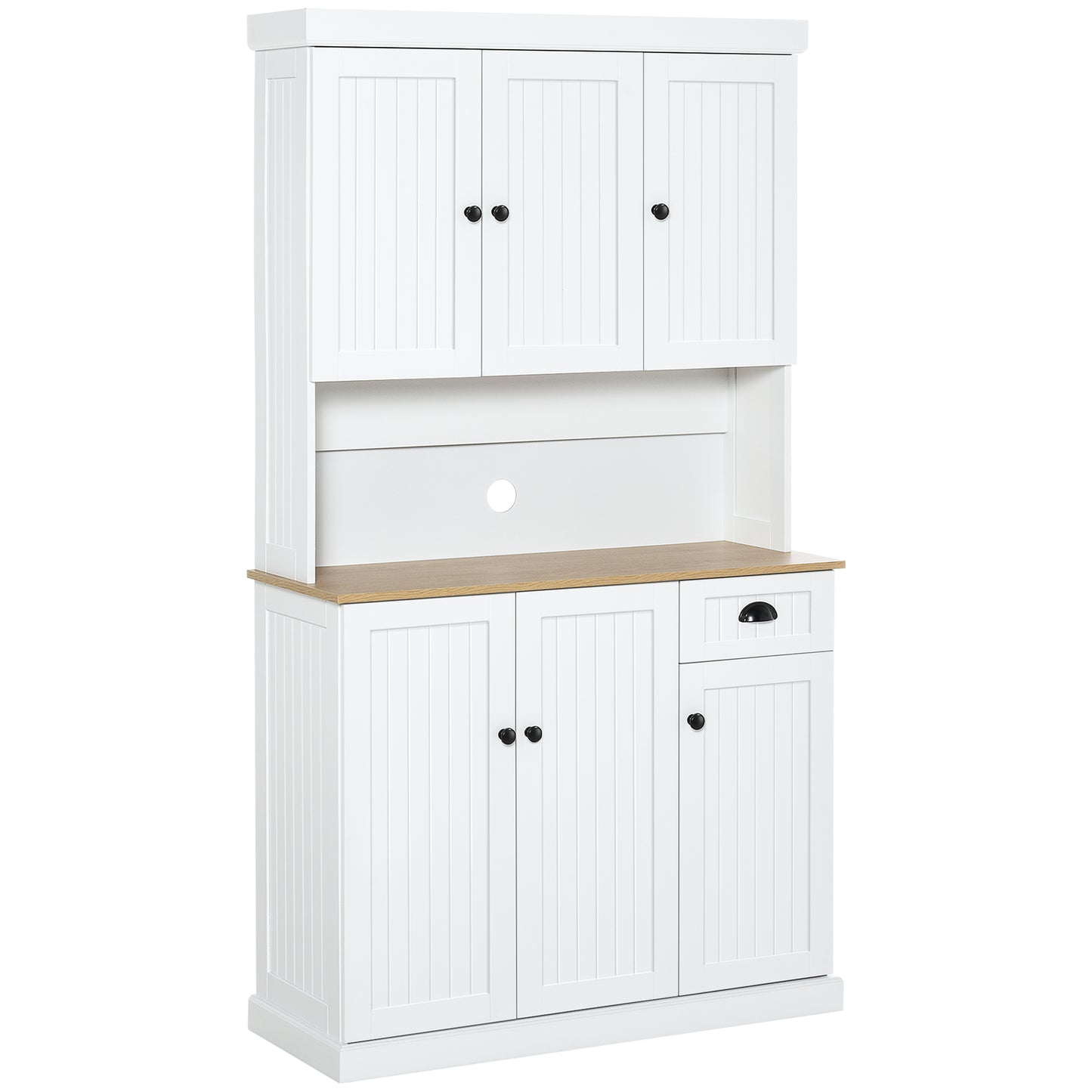 HOMCOM White Oak Kitchen Pantry Buffet: 71" Hutch Storage Cabinet with Drawer, Microwave Oven Stand | Dipra Home