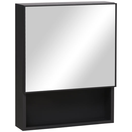 Kleankin Black Wall Cabinet: Bathroom Mirror Cabinet with Stainless Steel Frame, Single Door & Storage Shelves | Dipra Home