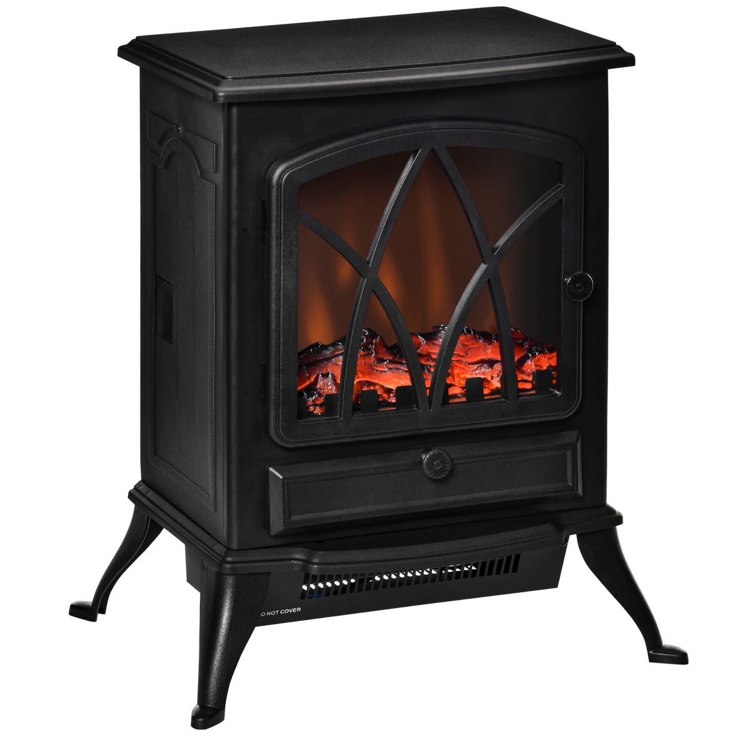 HOMCOM Electric Fireplace Heater Freestanding Fireplace Stove with Adjustable LED Flame Effect and Front Door, 750W/1500W, Black | Dipra Home