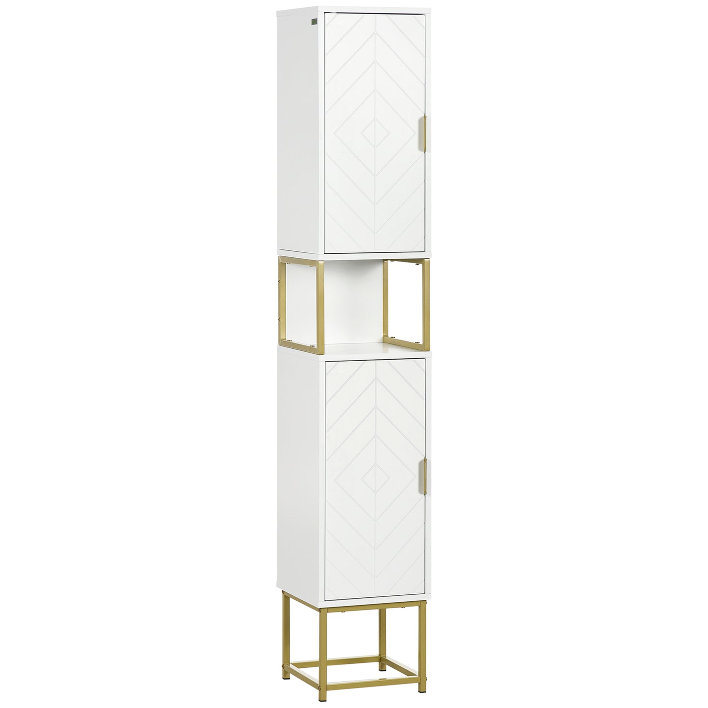 kleankin Narrow Bathroom Linen Cabinet: Adjustable Shelf, 2 Doors & Steel Base in White Compact & Functional | Dipra Home