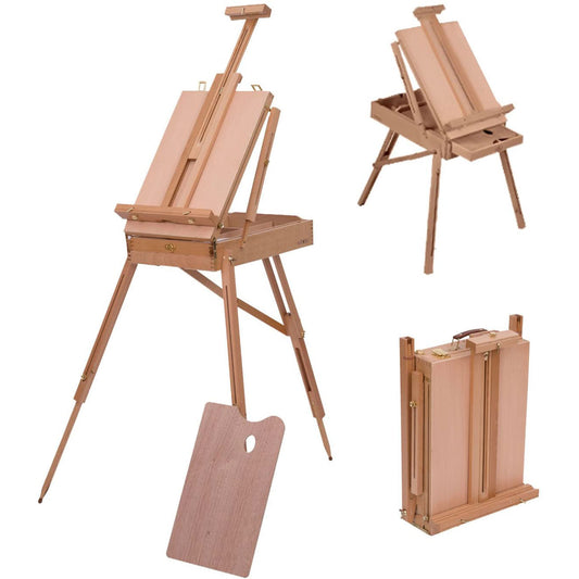 HOMCOM Foldable Art Easel 72.4" Portable Sketch Box French Style Wood Stand Drawer Palette Shoulder Strap Hold Canvas Artist Supplies | Dipra Home