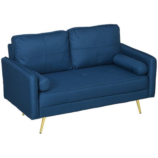 HOMCOM 56" Upholstered 2-Seater Loveseat: With Back Cushions and Pillows for Bedroom, Blue | Dipra Home