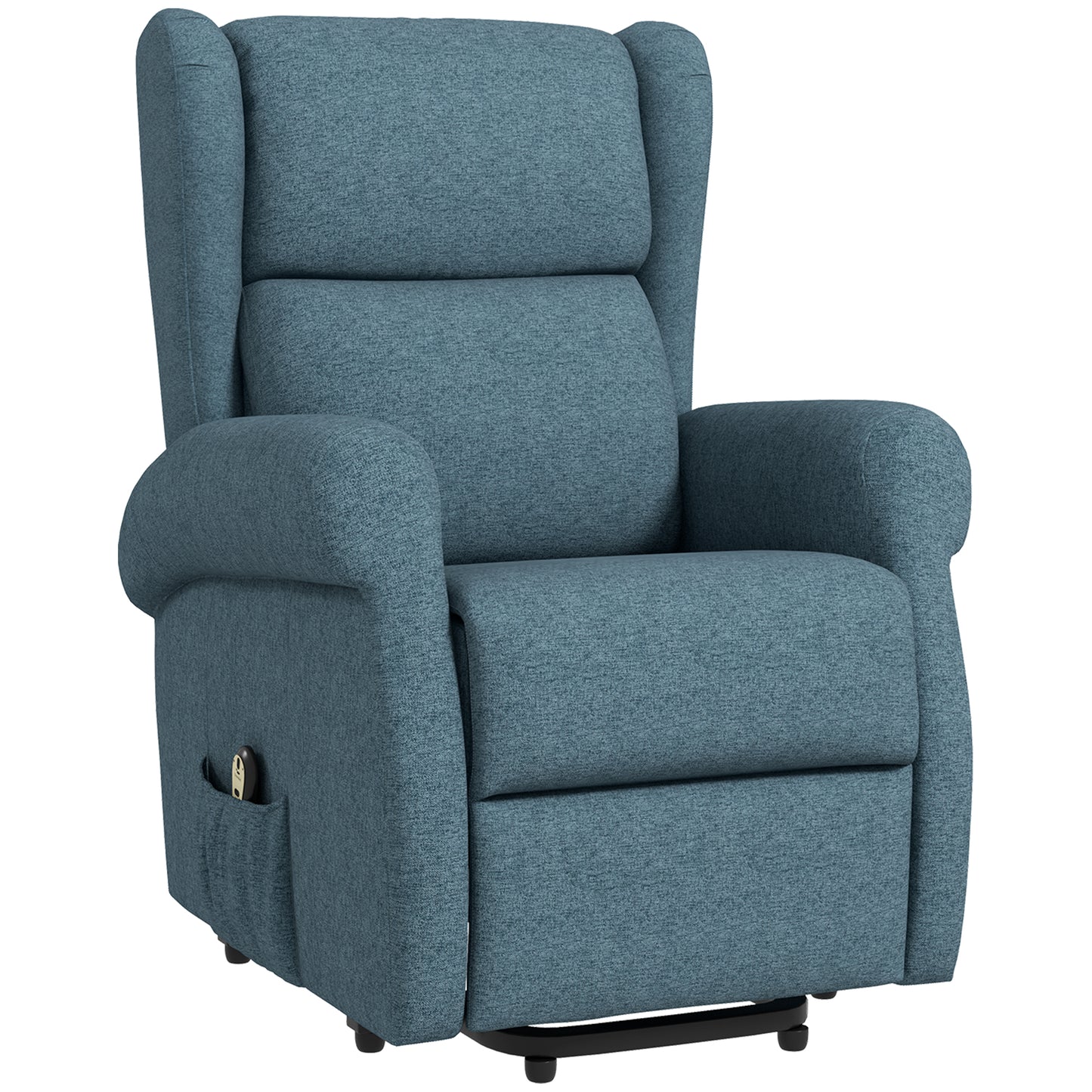 HOMCOM Power Lift Chair Recliner for Elderly Wingback Design with Footrest Remote Control Side Storage Cozy Blue | Dipra Home