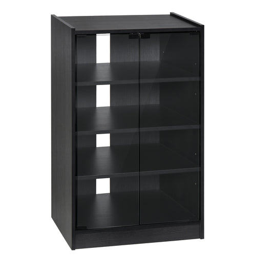 HOMCOM Media Maven: 5-Tier DVD Storage Cabinet with Adjustable Shelves, Tempered Glass Doors, Cable Management, Black Elegance | Dipra Home