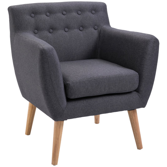 HOMCOM Mid-Century Accent Chair: Linen Upholstery, Tufted, Wood Frame, Thick Padding, Dark Grey | Dipra Home