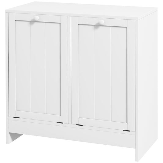 kleankin Modern Laundry Hamper: Tilt-Out Dual Compartment Cabinet for Chic Bathroom Storage, Crisp White | Dipra Home