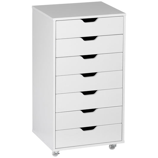 Vinsetto Towering File Vault: 7-Drawer Vertical Cabinet on Wheels for Comprehensive Office Document Organization, White | Dipra Home