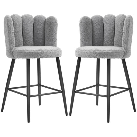 HOMCOM Faux Cashmere Bar Stools Set of 2 Counter Height Bar Stools with Back for Home Kitchen, 20.5"x19.7"x36.6", Grey | Dipra Home