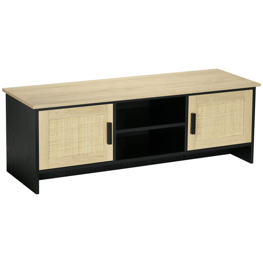 HOMCOM TV Stand: For 60" TV, 2 Shelves, Cable Management, 2 Rattan Door Cabinets, Natural | Dipra Home