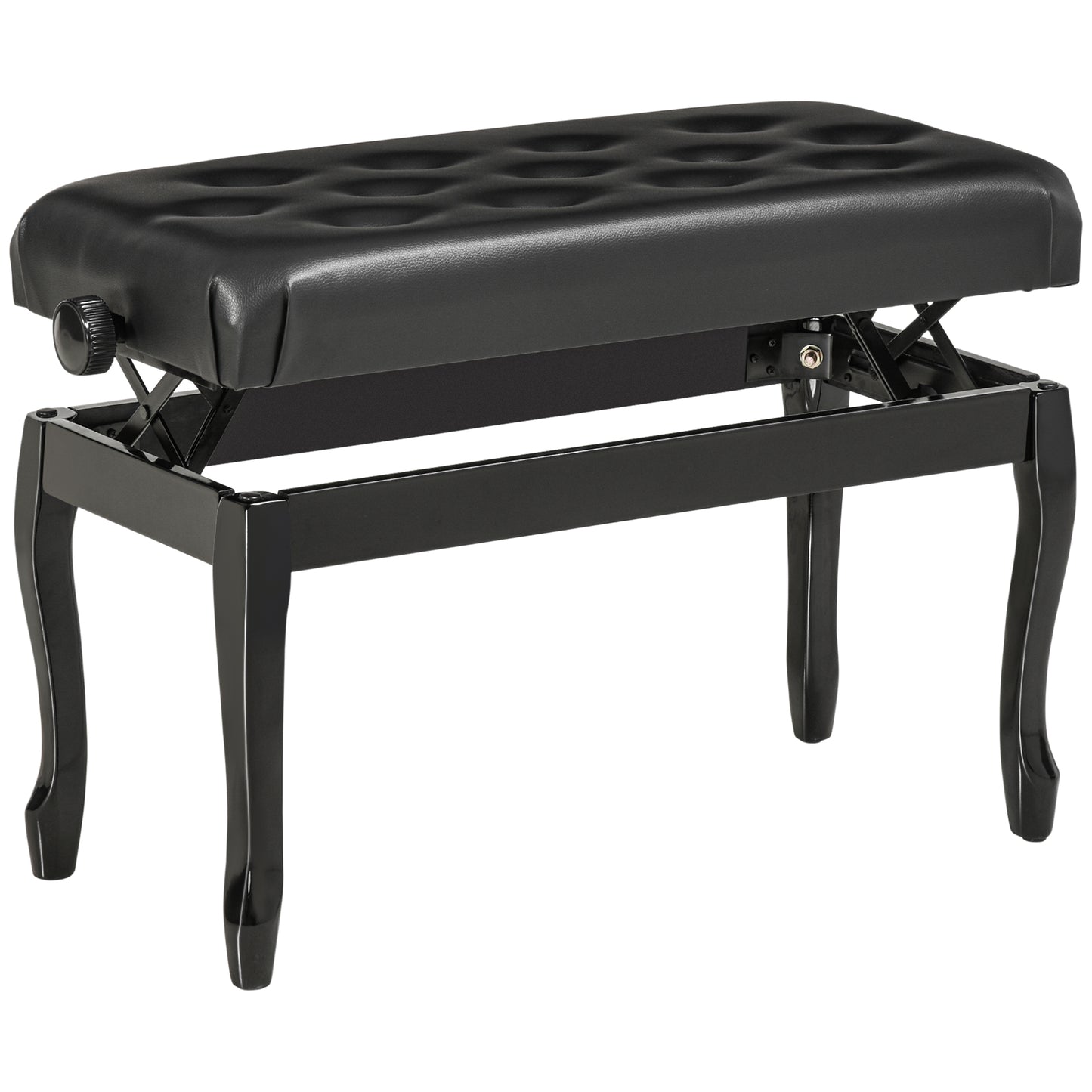 HOMCOM Deluxe Adjustable Piano Bench Stool Button Tufted PU Leather Padded Seat High Gloss Rubberwood Legs Black | Dipra Home