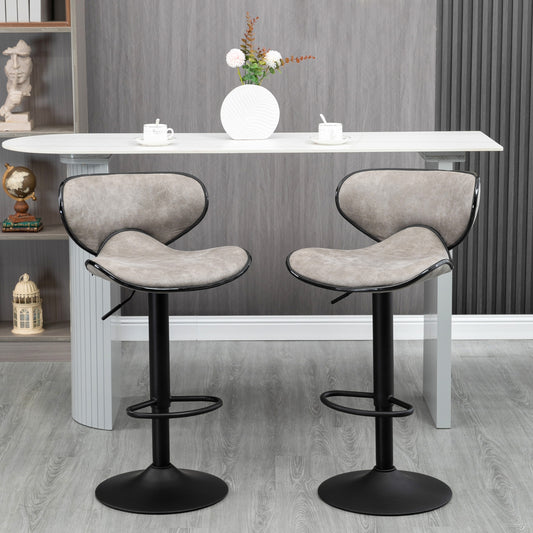 HOMCOM Set of 2 Vintage Bar Stools Microfiber Cloth Adjustable Height Swivel Seat Armless Chairs Taupe Grey | Dipra Home