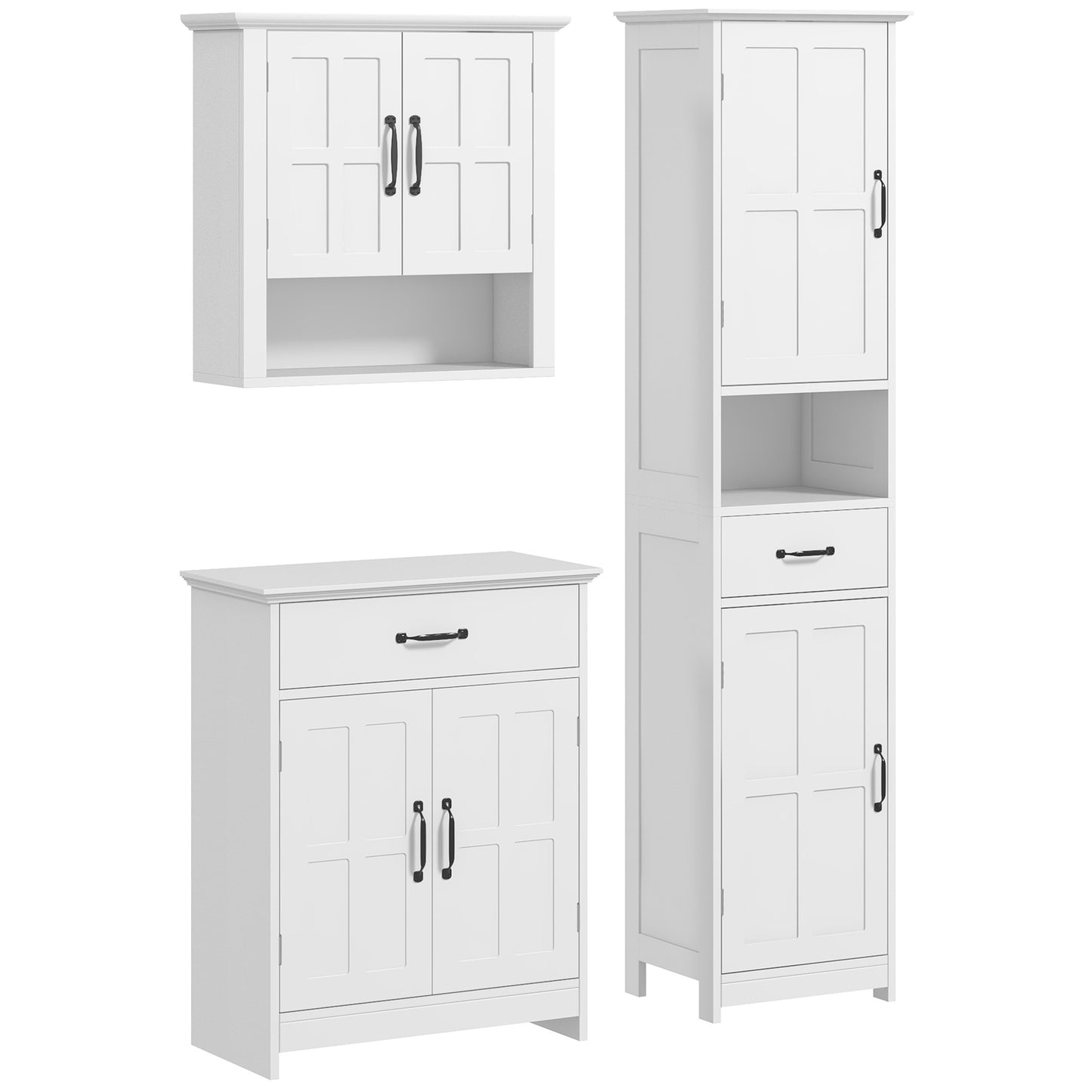 kleankin 3-Piece Bathroom Furniture Set, Modern Bathroom Storage Cabinet with Drawers and Shelves, Tall and Small Floor Cabinets, White | Dipra Home