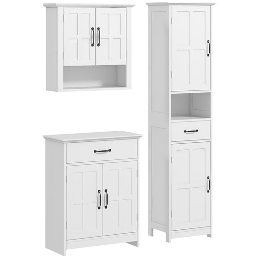 kleankin 3-Piece Bathroom Furniture Set, Modern Bathroom Storage Cabinet with Drawers and Shelves, Tall and Small Floor Cabinets, White | Dipra Home