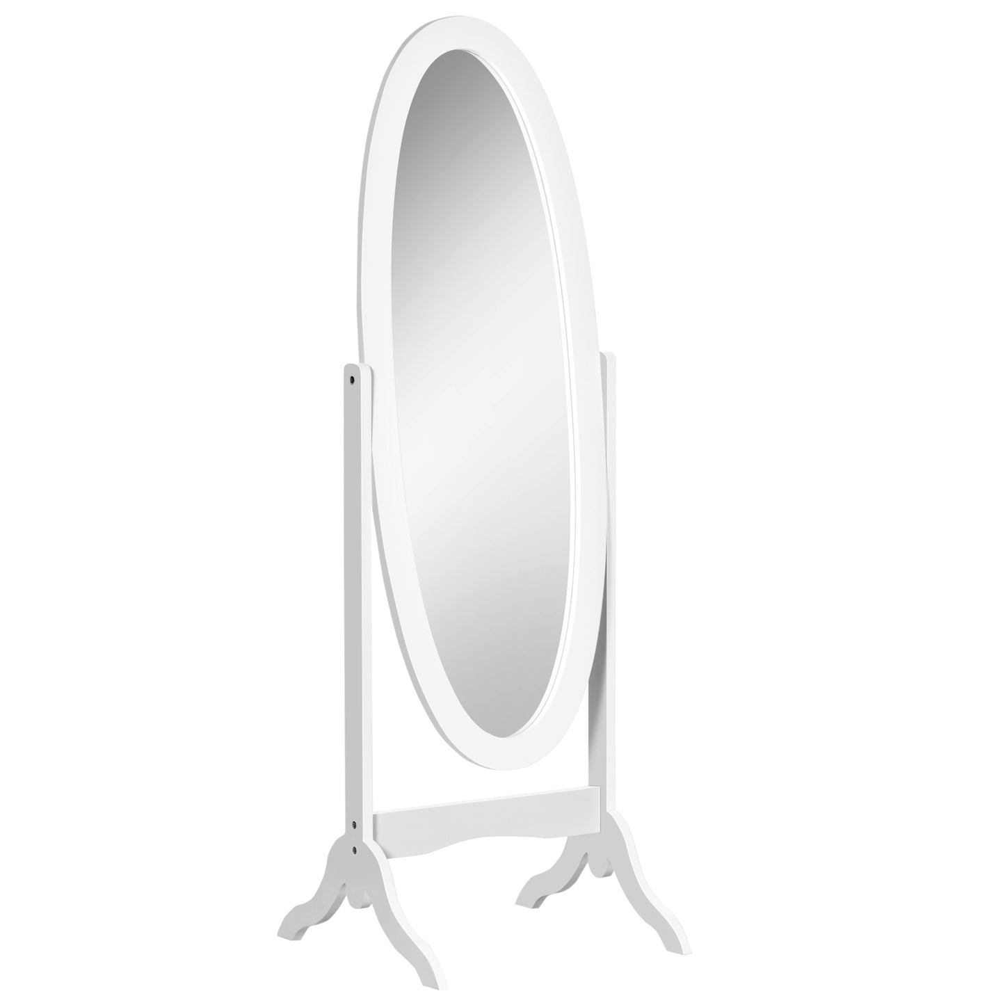 HOMCOM Full Length Free Standing Mirror with Oval Frame Adjustable Angle for Dressing Bedroom Living Room White | Dipra Home