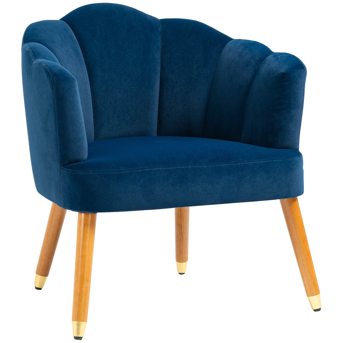 HOMCOM Modern Velvet Armchair: Cushioned Seat, Wood Legs, Bedroom/Living Room, Blue | Dipra Home