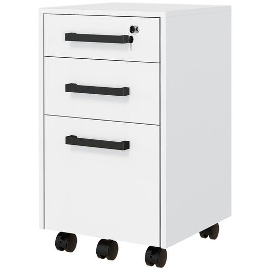 HOMCOM 3-Drawer Lockable File Cabinet Vertical Office Storage with Hanging Bars for A4 Letter Size Documents White | Dipra Home