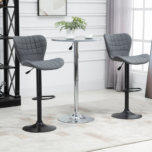 HOMCOM Elegant Swivel Seating: Linen Fabric Backrest Bar Stools Set of 2 with Footrest, Grey Finish for Dining Area | Dipra Home