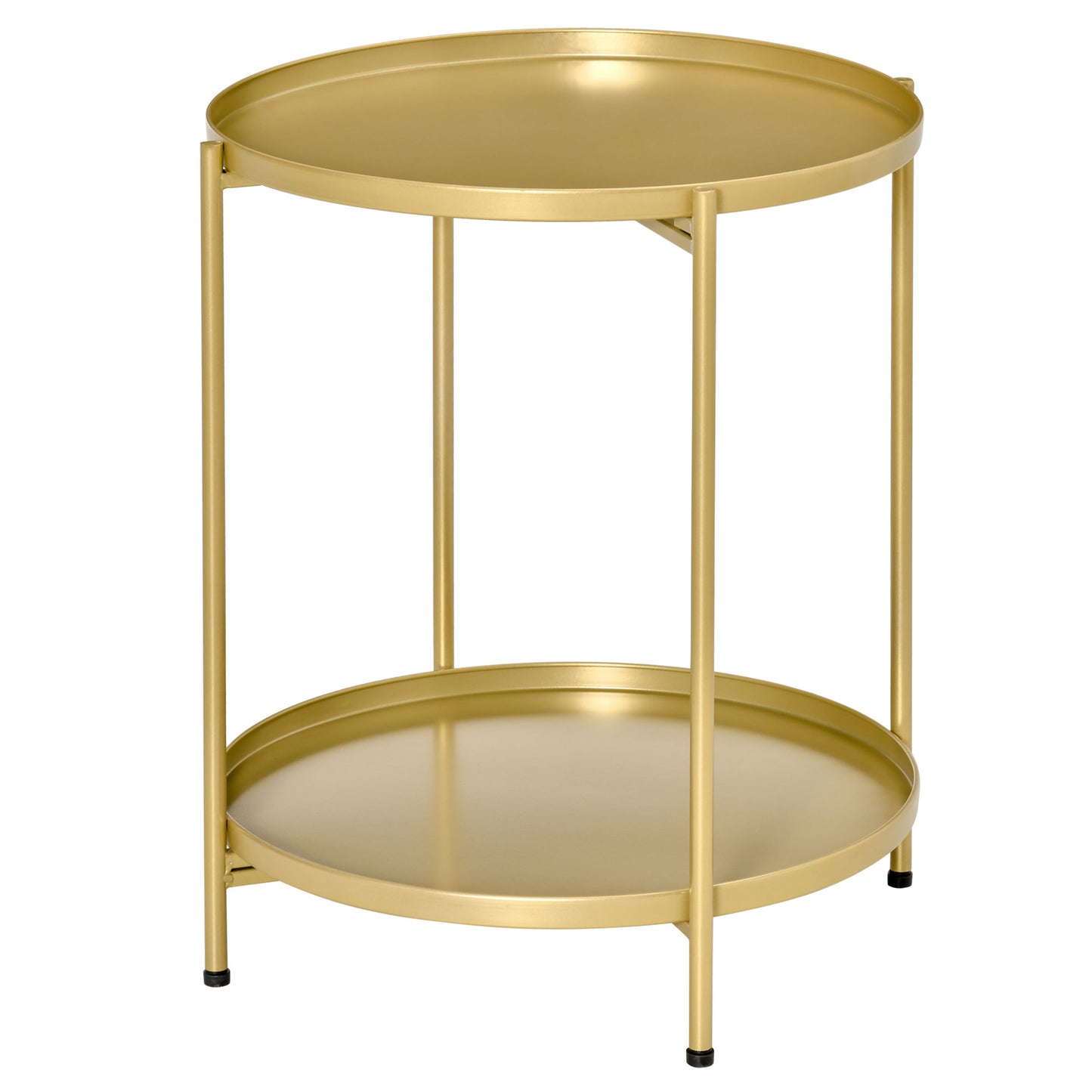 HOMCOM Chic Gold End Table: 2-Tier Sofa Side Table for Small Spaces, Accent Table with Removable Trays and Metal Frame | Dipra Home