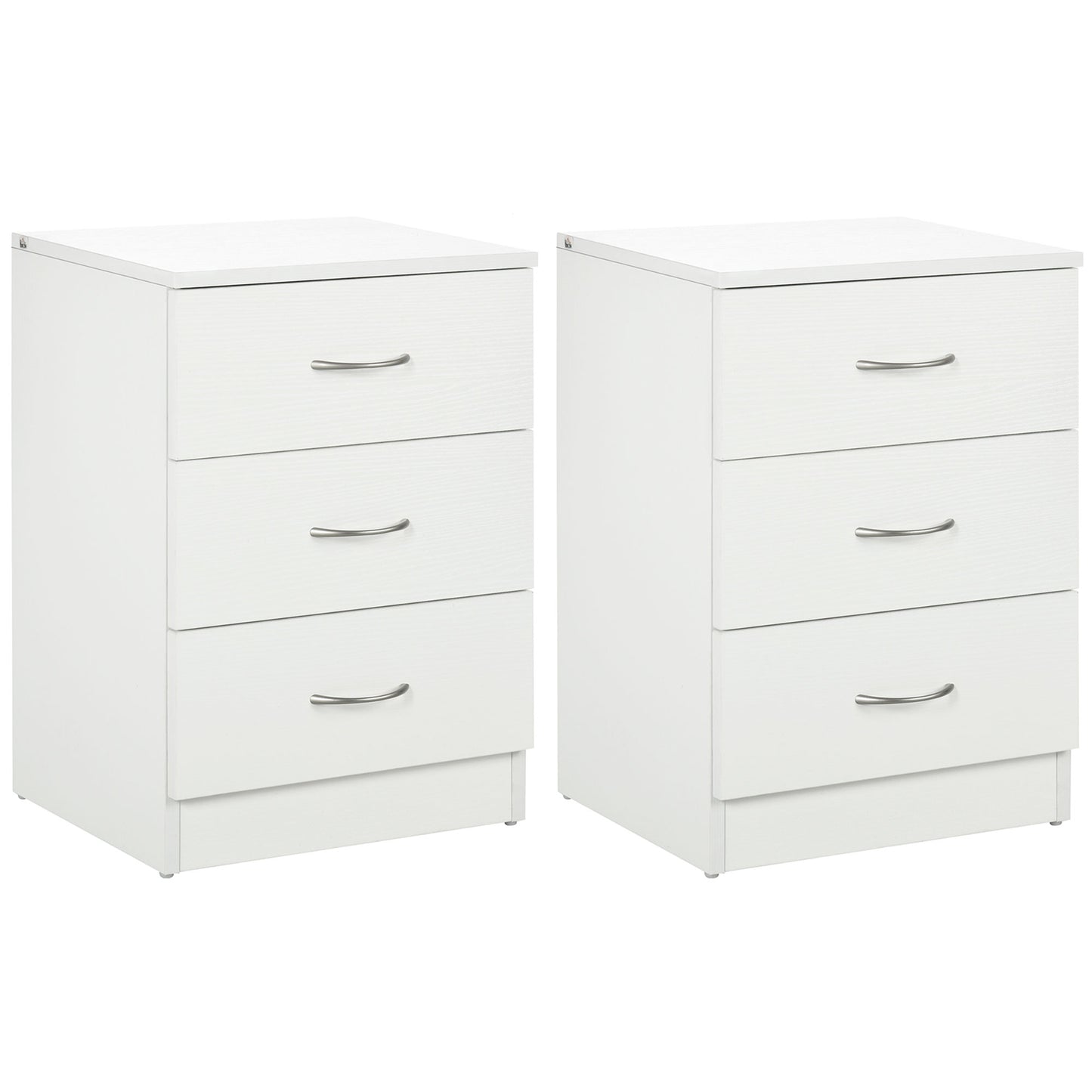 HOMCOM Bedside Table Set of 2, Modern Night Stand with 2 Drawers and Metal Rail for Bedroom, Living Room, White | Dipra Home