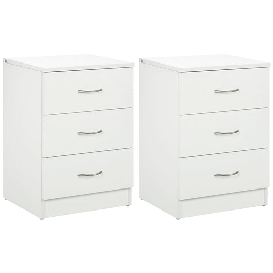 HOMCOM Bedside Table Set of 2, Modern Night Stand with 2 Drawers and Metal Rail for Bedroom, Living Room, White | Dipra Home