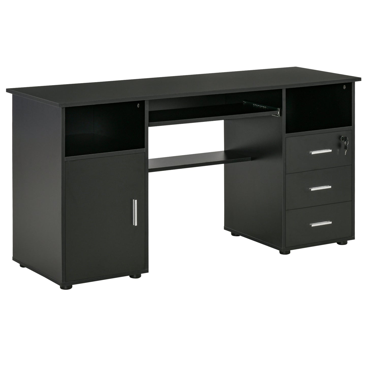 HOMCOM Computer Desk with Keyboard Tray and Drawers, Writing Desk, Home Office Workstation, Black | Dipra Home