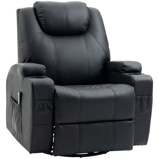 HOMCOM Faux Leather Recliner Chair with Massage, Vibration, Padded Sofa Chair with Remote Control, Black | Dipra Home