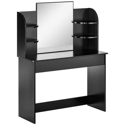 HOMCOM Vanity Table Wood Dressing Table w/ Makeup Mirror, Big Drawers, Open Shelf for Bedroom Black | Dipra Home