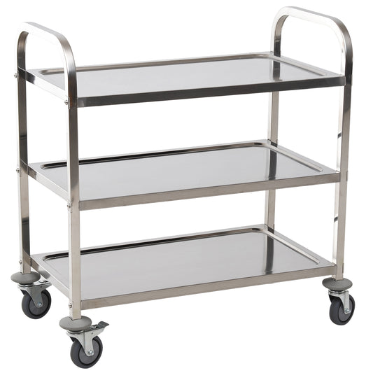 HOMCOM 33" Stainless Steel Utility Cart: 3-Tier Rolling Kitchen Trolley & Medical Lab Equipment Island with Storage | Dipra Home