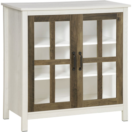 HOMCOM White Glass Door Buffet Cabinet: Kitchen Sideboard Bar Cabinet, Accent Storage Cabinet with 2 Glass Doors for Dining Room | Dipra Home