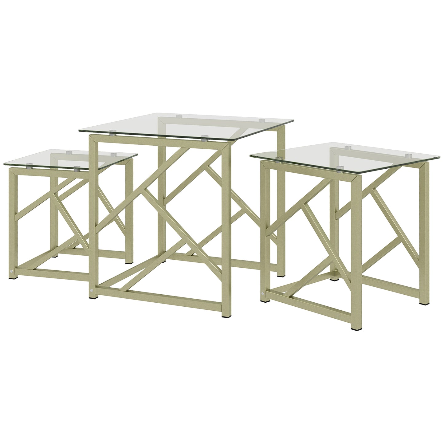 Homcom Gold Glass Nesting Tables: 3-Piece Set with Tempered Top & Steel Frame for Stylish Living Space | Dipra Home