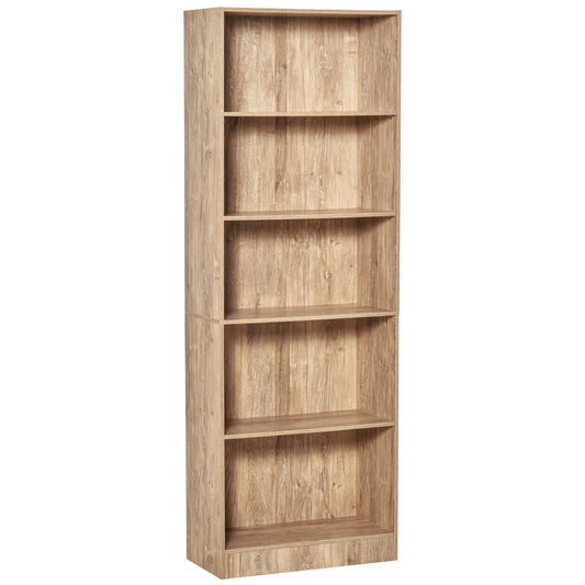 HOMCOM 5-Tier Bookcase: Adjustable Shelves Display Unit for Living Room/Office, Natural Wood | Dipra Home