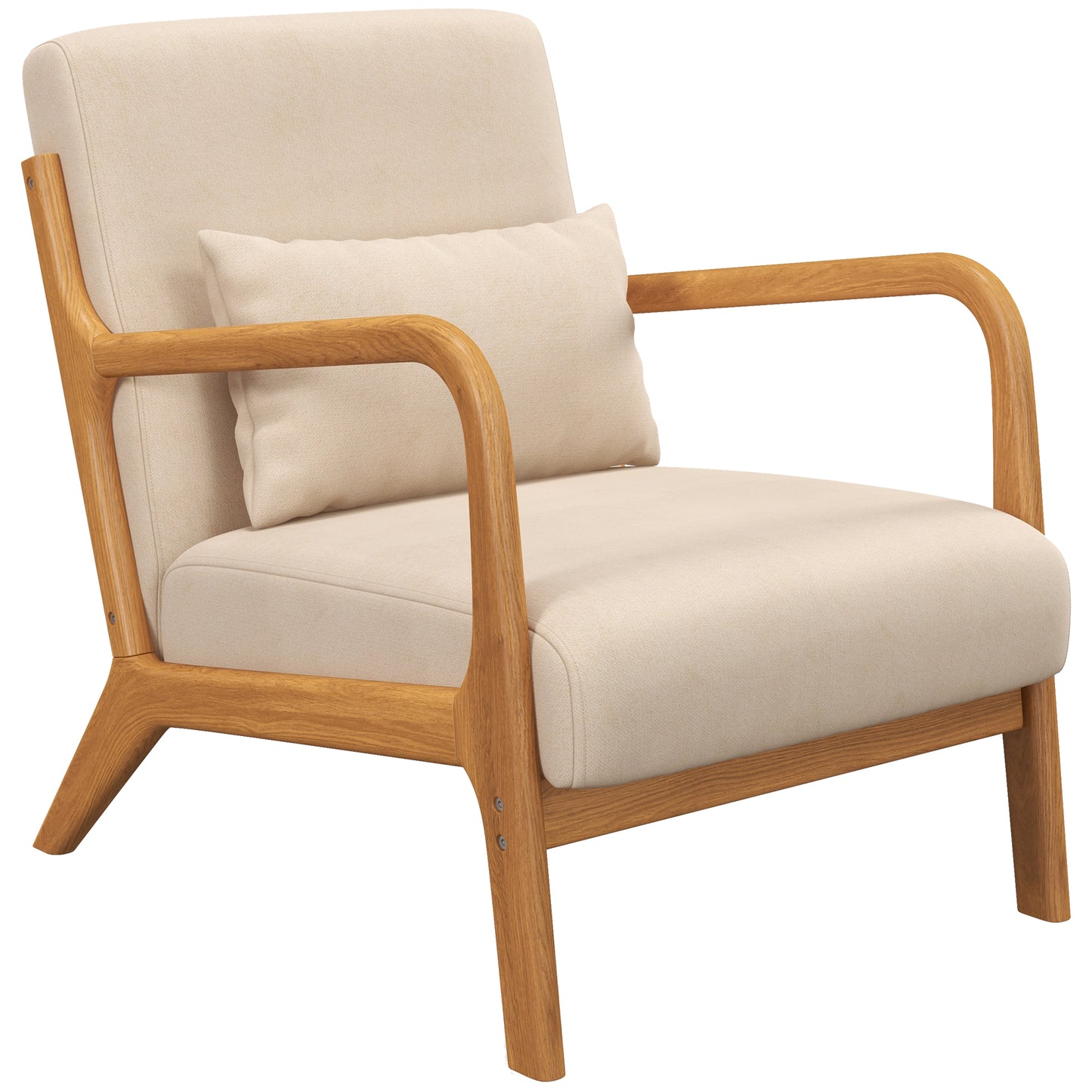 HOMCOM Velvet Luxury: Retro Fabric Lounge Chair with Wood Legs, Thick Padding for Bedroom or Living Room, Beige Finish | Dipra Home