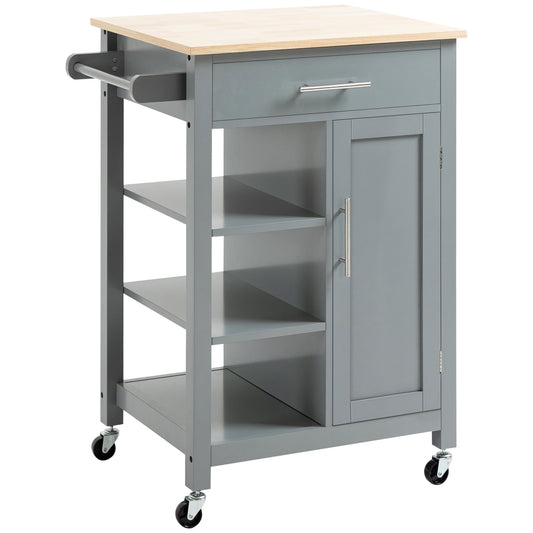 HOMCOM Portable Pantry: Kitchen Trolley Cart on Wheels with Open Shelf, Storage Drawer, Grey Dining Area | Dipra Home