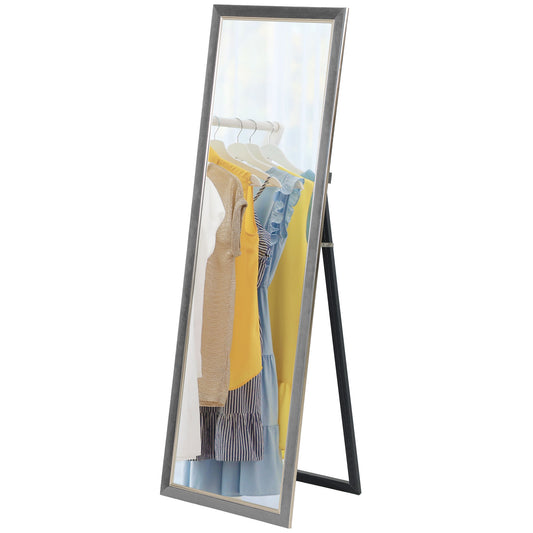 HOMCOM Floor Standing Mirror, Full Body Mirror, Free Standing, Leaning or Wall Mirror with Frame for Bedroom, Grey | Dipra Home