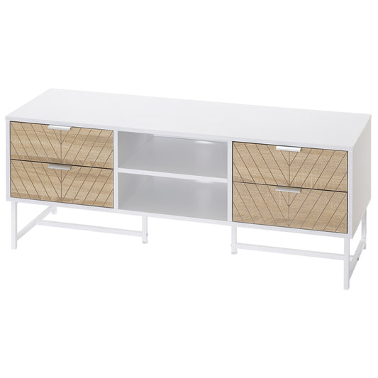 HOMCOM Modern TV Stand for TVs up to 60 Inches Media Entertainment Center Open Shelves Drawers White Wood | Dipra Home