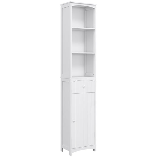 HOMCOM Tall Bathroom Storage Tower with Shelves & Drawer: 3-Tier Shelves, Drawer & Linen Cabinet in White Space-Saving Design | Dipra Home