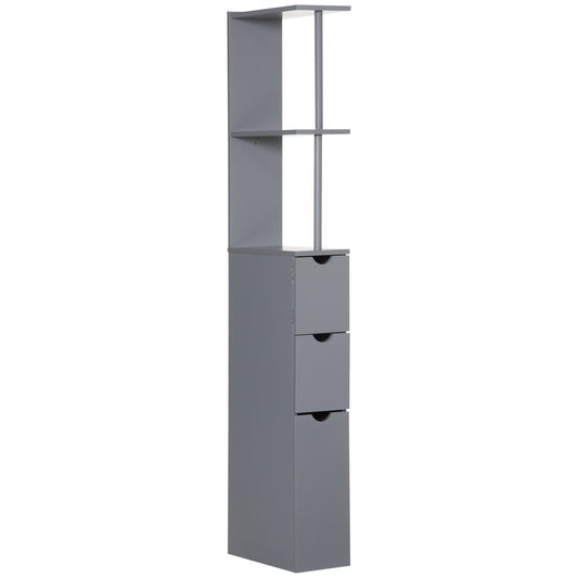 HOMCOM Space Saving Tall Bathroom Cabinet Grey Scrolled Cupboard Drawer Open Shelves Storage Design | Dipra Home