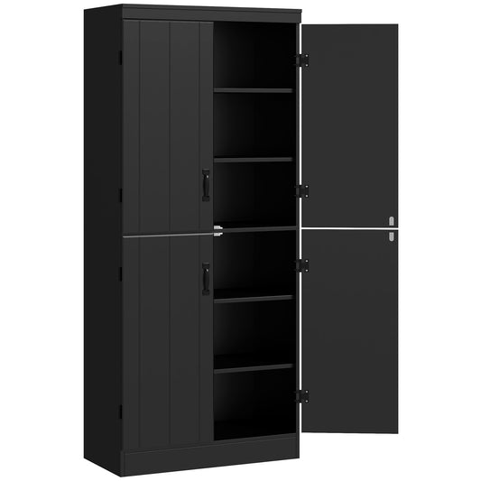 HOMCOM 70" 4-Door Storage Cabinet, Freestanding Pantry Cabinet with Adjustable Shelves for Living Room, Black | Dipra Home