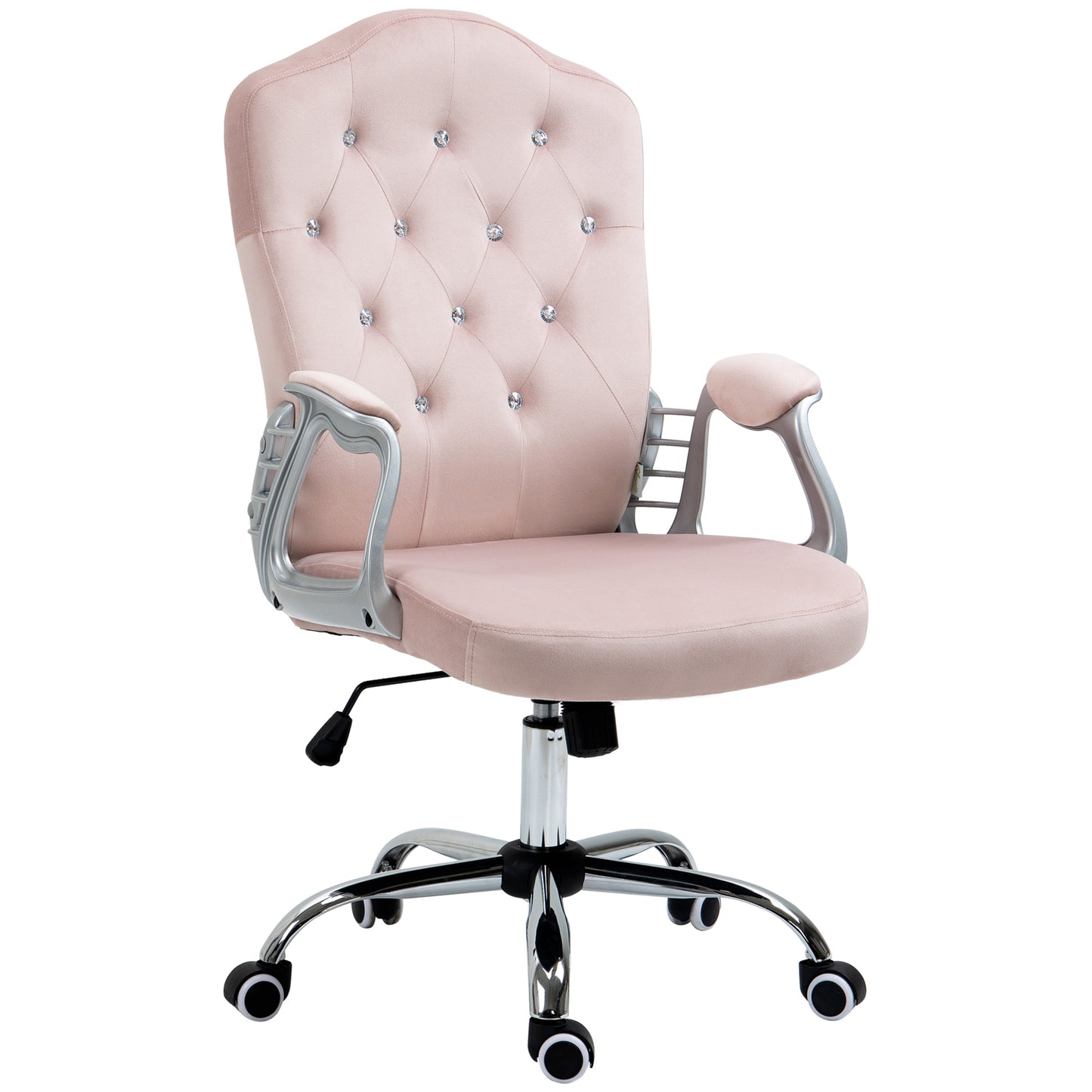 Vinsetto Chic Velvet Home Office Chair: Pink Button Tufted, Swivel Desk Chair, Adjustable Height, Tilt Function | Dipra Home